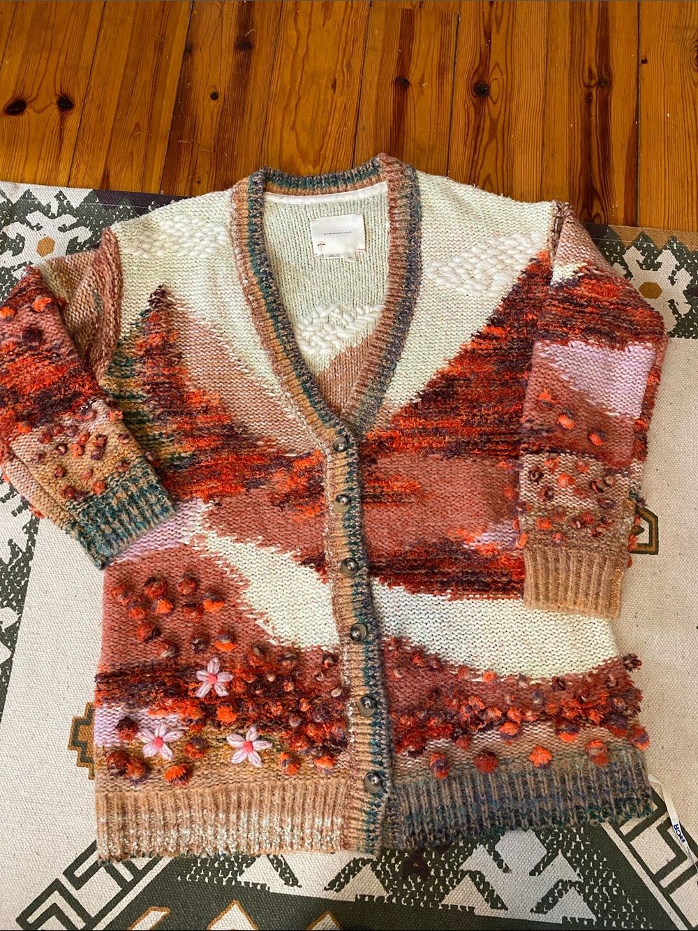Anthropologie Multi-Color Embellished Knit wool blend Button-Front Cardigan